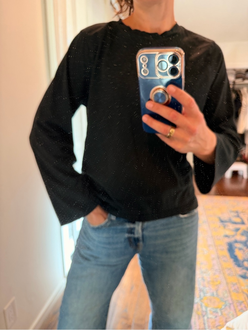 J.crew oversized Black Women's Long-Sleeve Crewneck Top